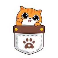 Cute Cat in Pocket - Tabby Orange White Pussy Cat in Pouch Waving Hand vector