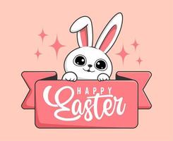 Rabbit Easter Happy Easter Day - Cute Bunny Easter Label Kawaii vector