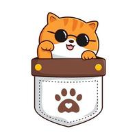 Cute Cat in Pocket - Tabby Orange White Pussy Cat in Pouch with Round Glasses vector