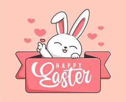 Rabbit Easter Happy Easter Day - Cute Bunny Easter Label with Love vector