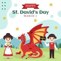 Happy St David's Day Social Media Background Illustration Flat Cartoon Hand Drawn Templates vector
