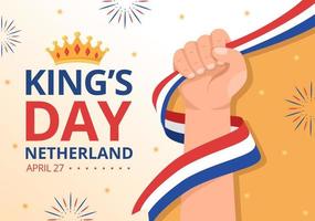 Happy Kings Netherlands Day Illustration with Waving Flags and King Celebration for Web Banner or Landing Page in Flat Cartoon Hand Drawn Templates vector