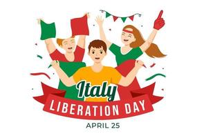 Italia liberación día ilustración con fiesta celebrar en abril 25 y ola bandera italiano en plano dibujos animados mano dibujado para aterrizaje página plantillas vector