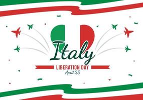 Italia liberación día ilustración con fiesta celebrar en abril 25 y ola bandera italiano en plano dibujos animados mano dibujado para aterrizaje página plantillas vector