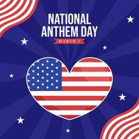 National Anthem Day Social Media Illustration with United States of America Flag Flat Cartoon Hand Drawn Templates vector