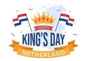 Happy Kings Netherlands Day Illustration with Waving Flags and King Celebration for Web Banner or Landing Page in Flat Cartoon Hand Drawn Templates vector