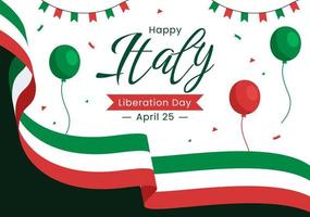 Italia liberación día ilustración con fiesta celebrar en abril 25 y ola bandera italiano en plano dibujos animados mano dibujado para aterrizaje página plantillas vector