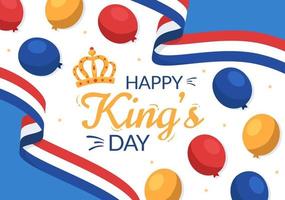 Happy Kings Netherlands Day Illustration with Waving Flags and King Celebration for Web Banner or Landing Page in Flat Cartoon Hand Drawn Templates vector