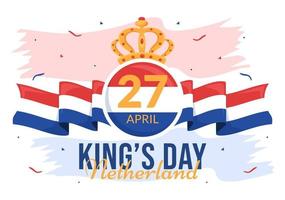 Happy Kings Netherlands Day Illustration with Waving Flags and King Celebration for Web Banner or Landing Page in Flat Cartoon Hand Drawn Templates vector