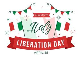 Italia liberación día ilustración con fiesta celebrar en abril 25 y ola bandera italiano en plano dibujos animados mano dibujado para aterrizaje página plantillas vector