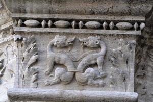 VENICE, ITALY - SEPTEMBER 15 2019 - doge ducal palace capital of column wayside sculpture detail photo