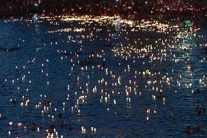 CAMOGLI, ITALY - AUGUST 6 2017 - Stella Maris traditional candles on the sea celebration photo