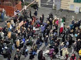 Génova, Italia - enero 15 2022 - No verde pasar No vax protesta foto