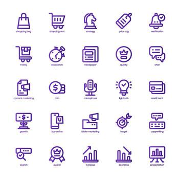 en línea márketing icono paquete para tu sitio web diseño, logo, aplicación, y usuario interfaz. en línea márketing icono básico línea degradado diseño. vector gráficos ilustración y editable ataque.