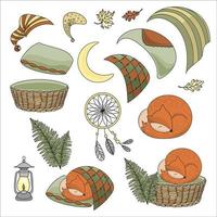 linda dormido zorro conjunto bosque animal vector ilustración conjunto
