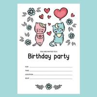 BIRTHDAY PARTY INVITE Cats Text Banner Cartoon Vector Sketch