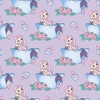 BEAUTY MERMAID Tropical Seamless Pattern Vector Illustration
