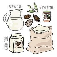 ALMOND FOOD Vegetarian Paleo Diet Vector Illustration Set