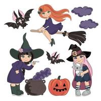 COSTUMES Halloween Holiday Cartoon Vector Illustration Set