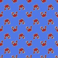 CRAB SMILING Cartoon Hand Drawn Sea Seamless Pattern Print vector