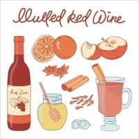 CREATE MULLED WINE Dessert New Year Vector Illustration Set