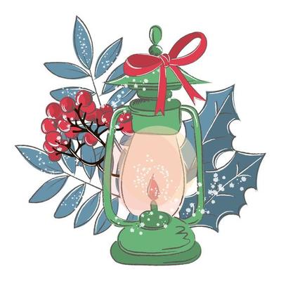 CUTE LAMP Winter Merry Christmas Vector Illustration Set
