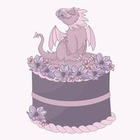 DRAGON CAKE Birthday Party Cartoon Vector Illustration Set