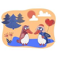 pájaro amor enamorado día fiesta animal vector ilustración conjunto