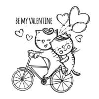 gato montando un bicicleta enamorado día dibujos animados vector ilustración conjunto