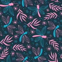 DRAGONFLY AND BRANCH Seamless Pattern Vector Illustration For Fabric