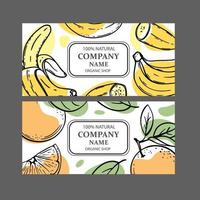 plátano naranja etiquetas diseño bosquejo vector ilustración conjunto