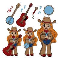 COUNTRY MUSICIAN Cowboy Music Festival Vector Illustration Set