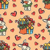 CUTE NEW YEAR RABBIT Cartoon Seamless Pattern Vector Print