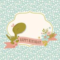 BIRTHDAY CARD DINO Cartoon Hand Drawn Flat Design Vector Card