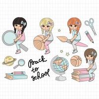 BACK TO SCHOOL Education Cartoon Vector Illustration Set