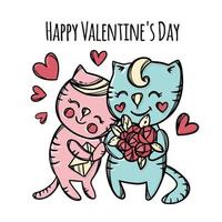 BOUQUET FOR CAT Valentine Day Cartoon Vector Illustration Set