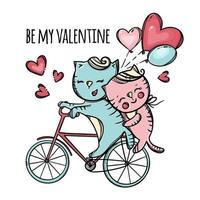 CATS RIDING TO VALENTINE DAY Cartoon Vector Illustration Set