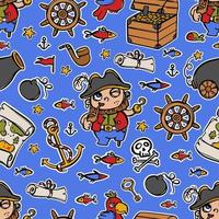 CAPTAIN HOOK AND ANCHOR Cartoon Seamless Pattern Vector Print