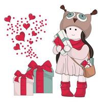 CHRISTMAS GIFTS Tilda Doll New Year Vector Illustration Set