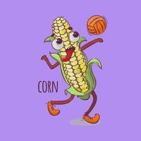 CORN VOLLEYBALL Sport Vegetable Cartoon Vector Illustration