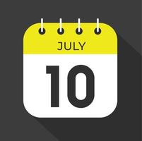 July day 10. Number ten on a white paper with yellow color border on a black background vector. vector