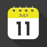 July day 11. Number eleven on a white paper with yellow color border on a black background vector. vector