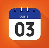 June day 3. Number three on a white paper with blue color border on a orange background vector. vector