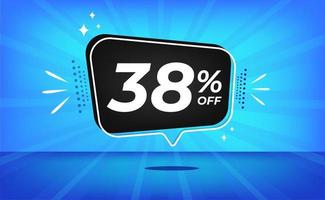 38 percent off. Blue banner with thirty-eight percent discount on a black balloon for mega big sales. vector