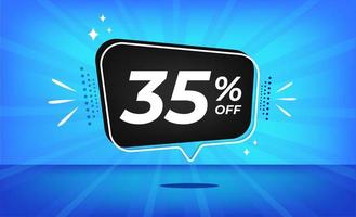 35 percent off. Blue banner with thirty-five percent discount on a black balloon for mega big sales. vector