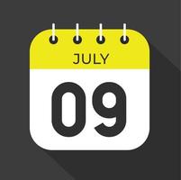 July day 9. Number nine on a white paper with yellow color border on a black background vector. vector