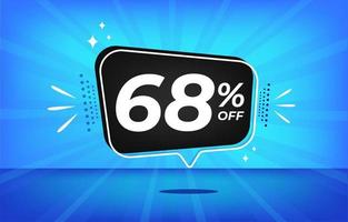 68 percent off. Blue banner with sixty-eight percent discount on a black balloon for mega big sales. vector