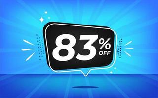 83 percent off. Blue banner with eighty-three percent discount on a black balloon for mega big sales. vector