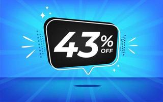 43 percent off. Blue banner with forty-three percent discount on a black balloon for mega big sales. vector