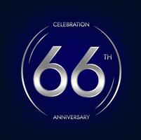 66th anniversary. Sixty-six years birthday celebration banner in silver color. Circular logo with elegant number design. vector